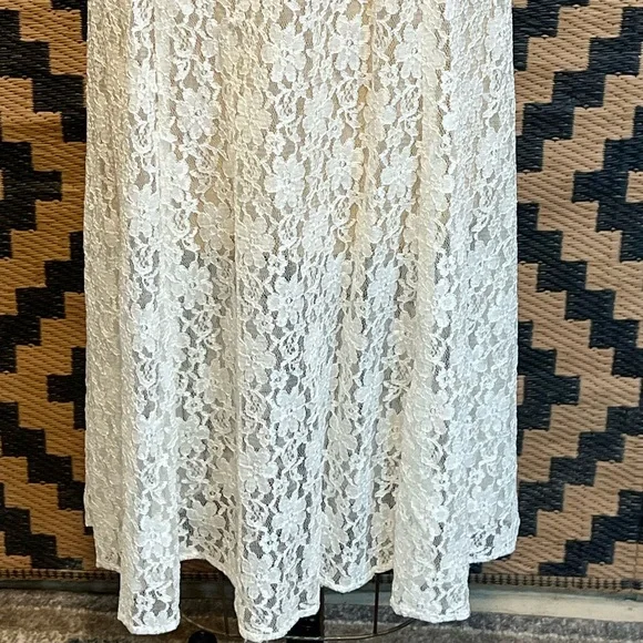 VINTAGE 80s lace corset tie back midi dress formal floral embroidery nylon white - Picture 7 of 11